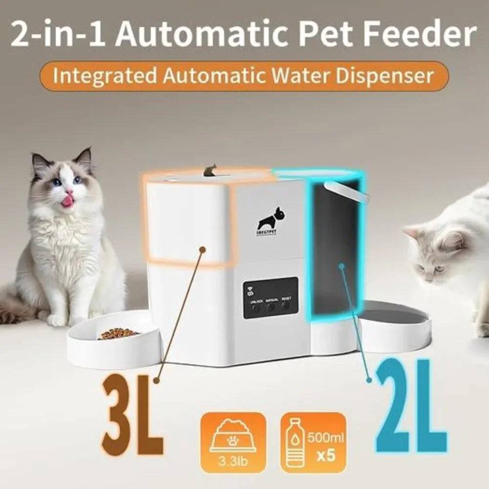 SAEGYPET Automatic Cat Feeder 2-in-1 Cat Feeder and Gravity-Fed Water System